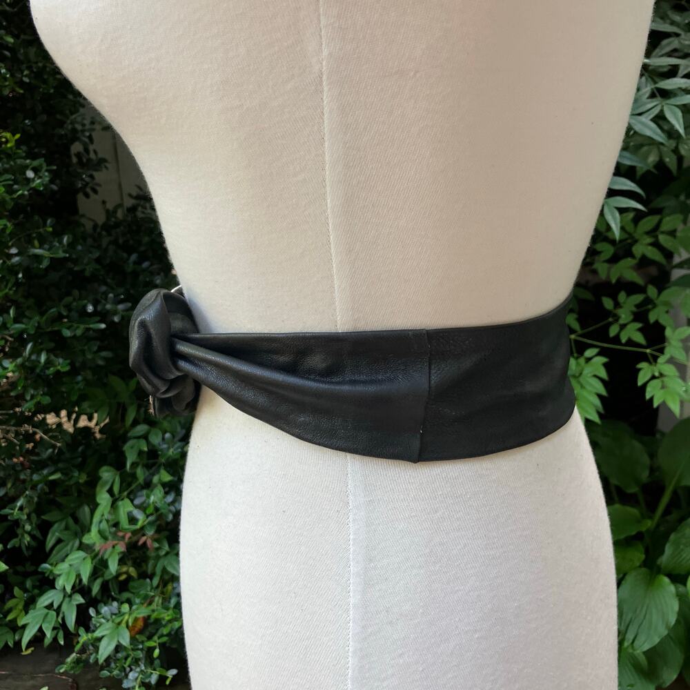 Handmade Leather Belt OOAK Tie Wrap 41” Black Cheetah Faux Fur Mobwife Bohemian - Picture 3 of 8